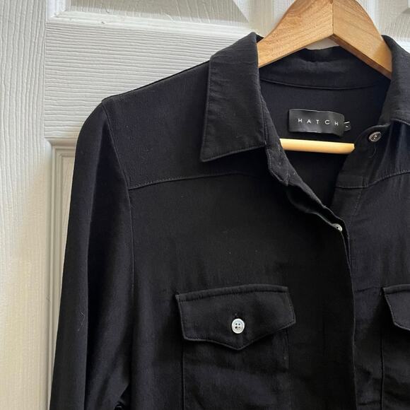 Hatch Black Collared High Low Concealed Placket Button Shirt Dress Size 1 Small - Picture 11 of 14